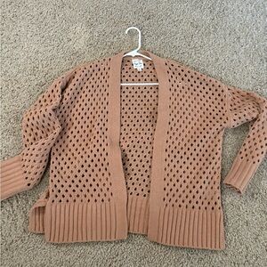 Hippie Rose Tan Cardigan Sweater Open-Knit Design